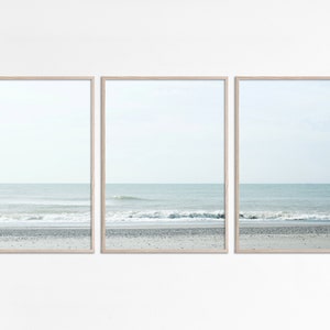 Küsten 3 Stück Wandkunst, Neutral Beach Print 3er Set Wandkunst Blaue Welle 3er Ozean Drucke Küstenblau 3 Stück Poster Triptychon digital