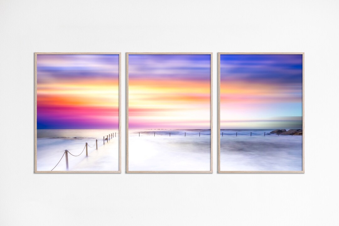 Entryway 3 Piece Wall Art Colorful Sunset Seascape Panoramic Ocean ...