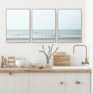 Coastal 3 Piece Wall Art, Neutral Beach Print Set of 3 Wall Art Blue ...