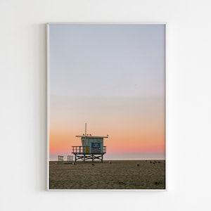 Beach Sunset print, Coastal Wall art, beach photography prints, Coastal decor Lifeguard Tower photo, Coastal Photography Digital download