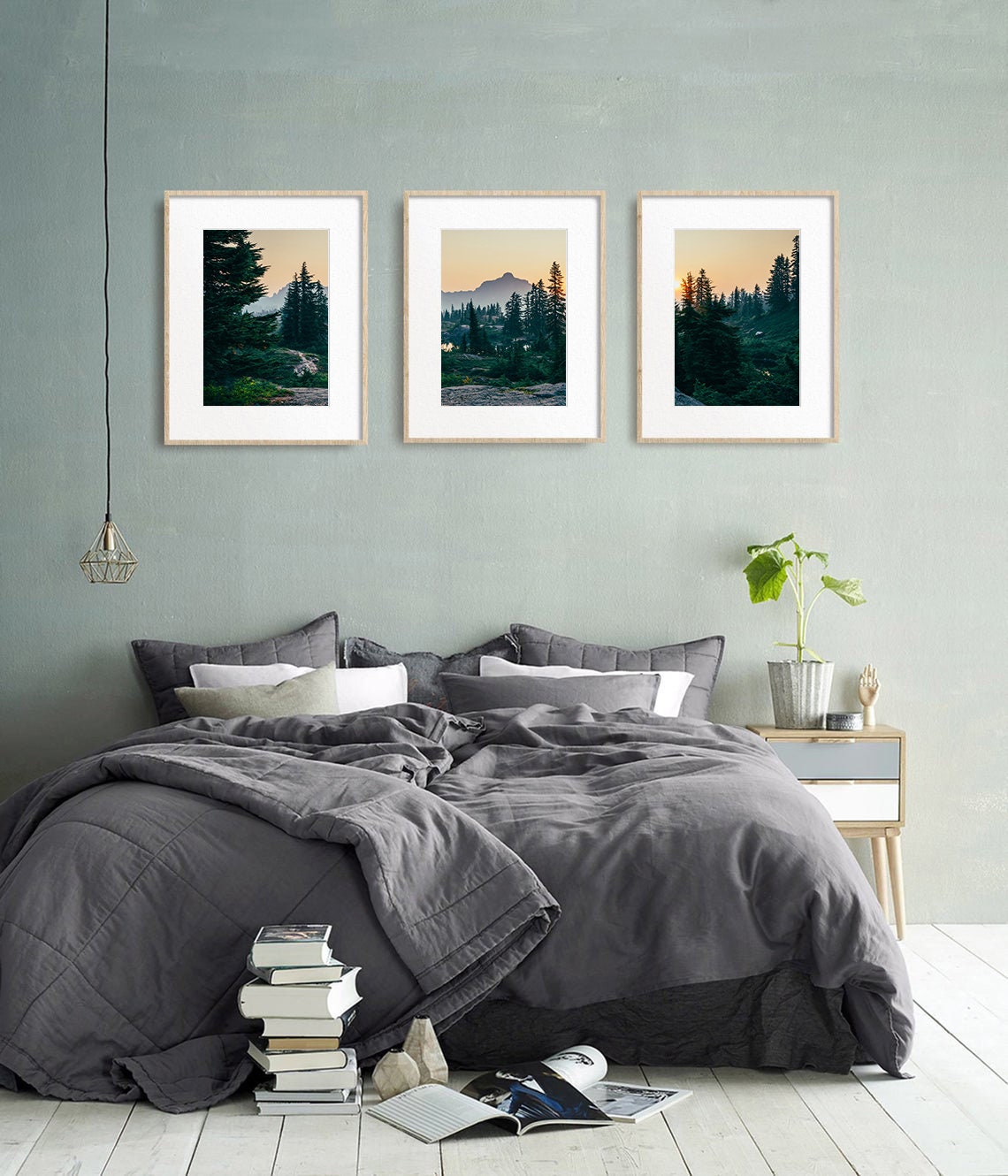 Living Room 3 Piece Wall Art Nature Photography, Mountain Forest Set of ...