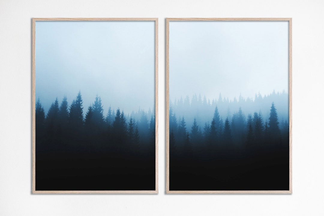 Misty Forest Photo Set of 2 Entryway Printable Wall Art Foggy Forest ...
