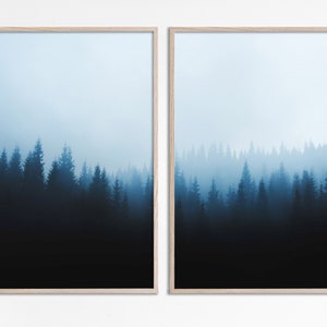 Conjunto de fotos da floresta enevoada com 2 entradas de arte de parede para impressão Floresta nevoenta download digital floresta de inverno arte acessível decoração de outono nórdico