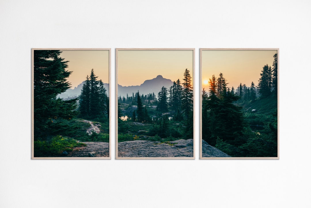 Living Room 3 Piece Wall Art Nature Photography, Mountain Forest Set of ...