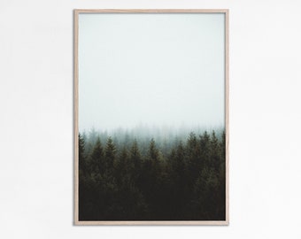 Green forest in mist photo Printable Wall Art Foggy Forest Print Nature Wall art Decor Pine Trees Photo Misty Forest Landscape Nordic Print