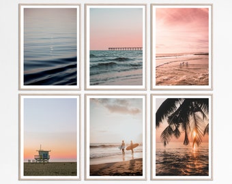 Beach Home Decor print set of 6 Blush Pink Beach Sunset Art Print, Coastal Wall Art Sea Photography, Bathroom Wall Art, Ocean Print download