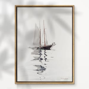 Sailboat painting printable wall art, Sailing boat Nautical decor, Vintage Nautical Painting download, Beach house wall art Lake house decor