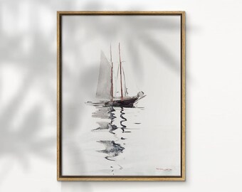 ヴィンテージ航海画、帆船画、帆船プリント、ヴィンテージ沿岸壁アート