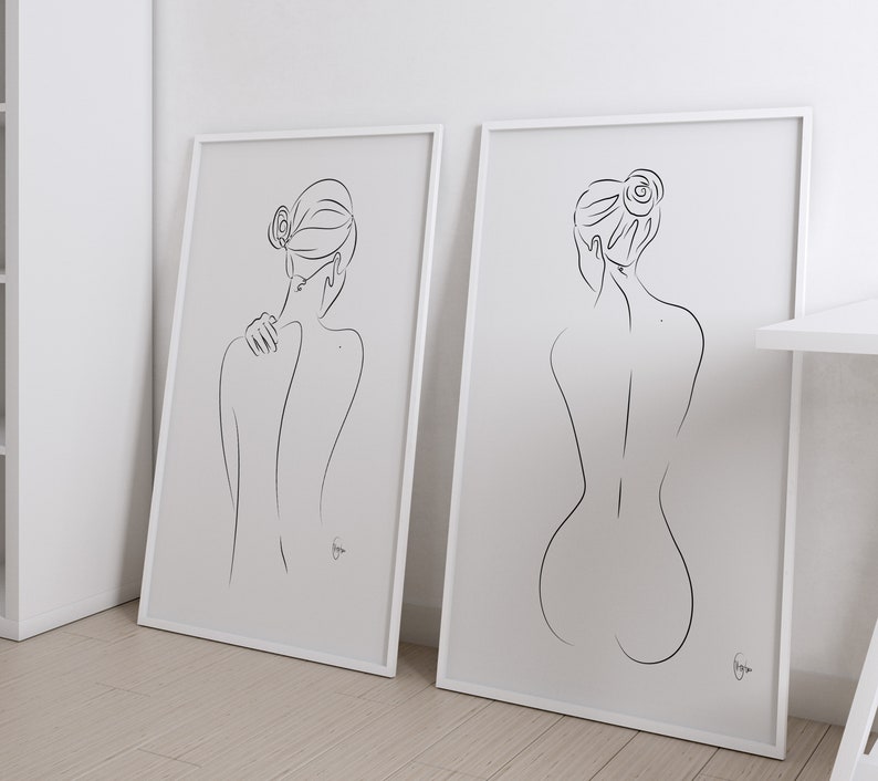 Set of 2 Naked Women Curvy Woman Art Bath Printable Wall | Etsy