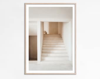 Photographie d'escalier, impression d'escalier neutre, décoration d'intérieur beige, art mural minimaliste bio, impression d'architecture, design d'intérieur géométrique