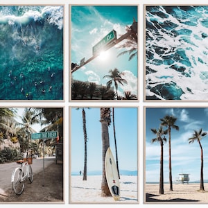 Coastal Wall Art Set of 6 Prints, Ocean Wave Aerial Photos Surfboard wall art, Tropical Surf Printable, Beach Posters, Set of 6 Surf Prints