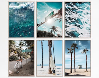 Coastal Wall Art Set of 6 Prints, Ocean Wave Aerial Photos Surfboard wall art, Tropical Surf Printable, Beach Posters, Set of 6 Surf Prints