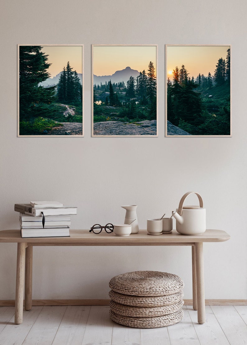 Living Room 3 Piece Wall Art Nature Photography, Mountain Forest Set of ...