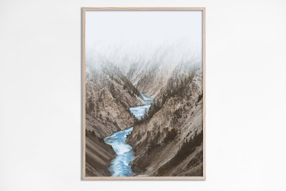 Mountain river wall art print, Rocky mountains rustic decor Yellowstone Mountain river photo landscape print River between mountains digital