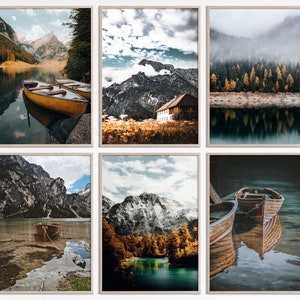 Set of 6 Nature prints rustic lake printable photography Lake house wall gallery set of 6 pieces Mountain Print set of 6 vertical posters