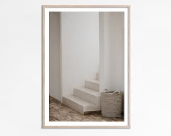 Escaleras blancas, fotografía de diseño de interiores minimalista, impresión de arquitectura neutra, fotografía de escaleras, archivos digitales imprimibles orgánicos modernos