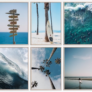 Surf Prints, Ocean decor, Surfboard wall art Set of 6 Prints, Waves Photo, California surfing images set of 6 Summer Digital Print downloads