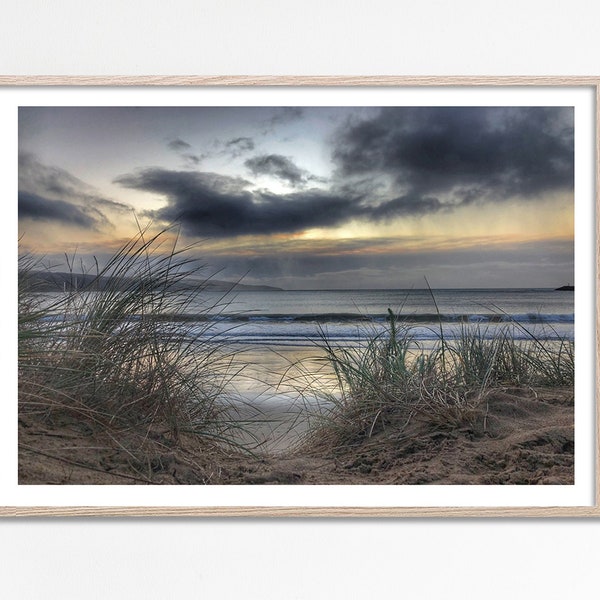 Winter Beach Print, Sea Clouds photo, Clouds Over the Ocean Sky, Sea grass beach wall art, Cloudy Beach Landscape print art digital download