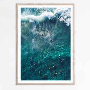 Surfer-Luftfotodruck, Küstenwandkunst, Sommer-Tropen-Ozean-Foto-Strand-Themenzimmer, Surf-Poster, Surf-Wandkunst, blaugrüne tropische Wellen