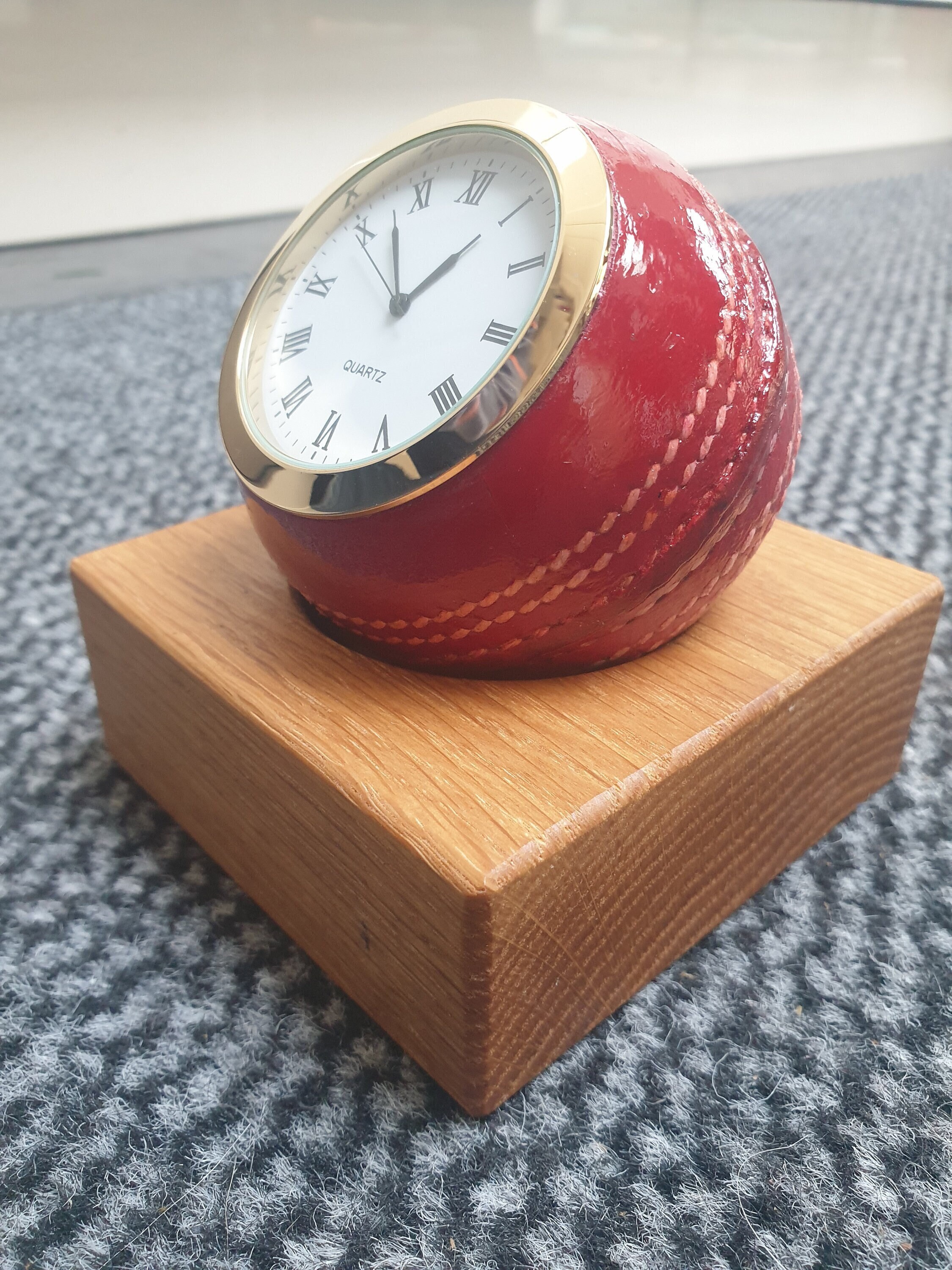 Cricket Ball Clock on Oak Base Etsy UK