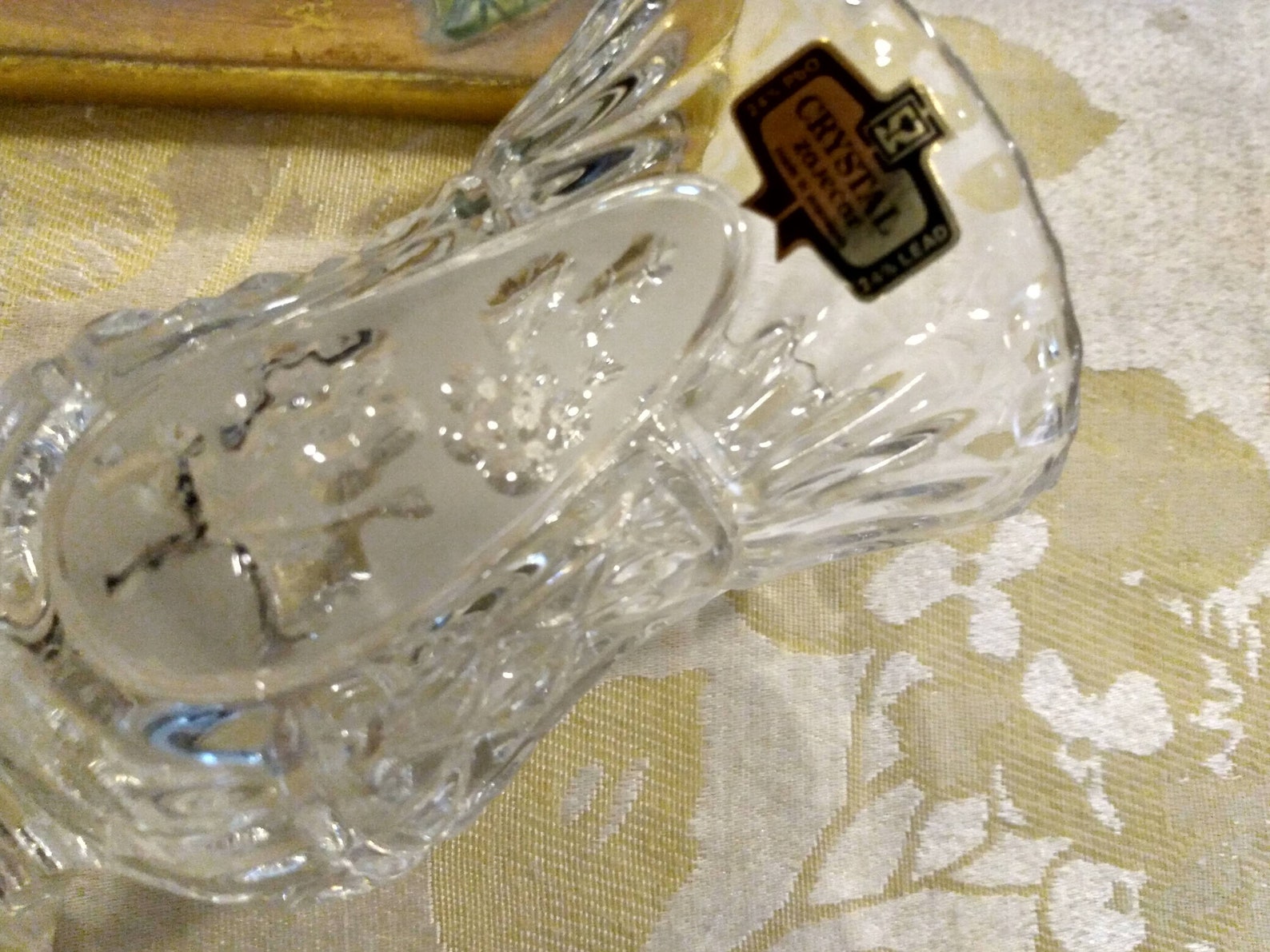 New Vintage Crystal Glass Flower Etched Vase Mid Century Etsy