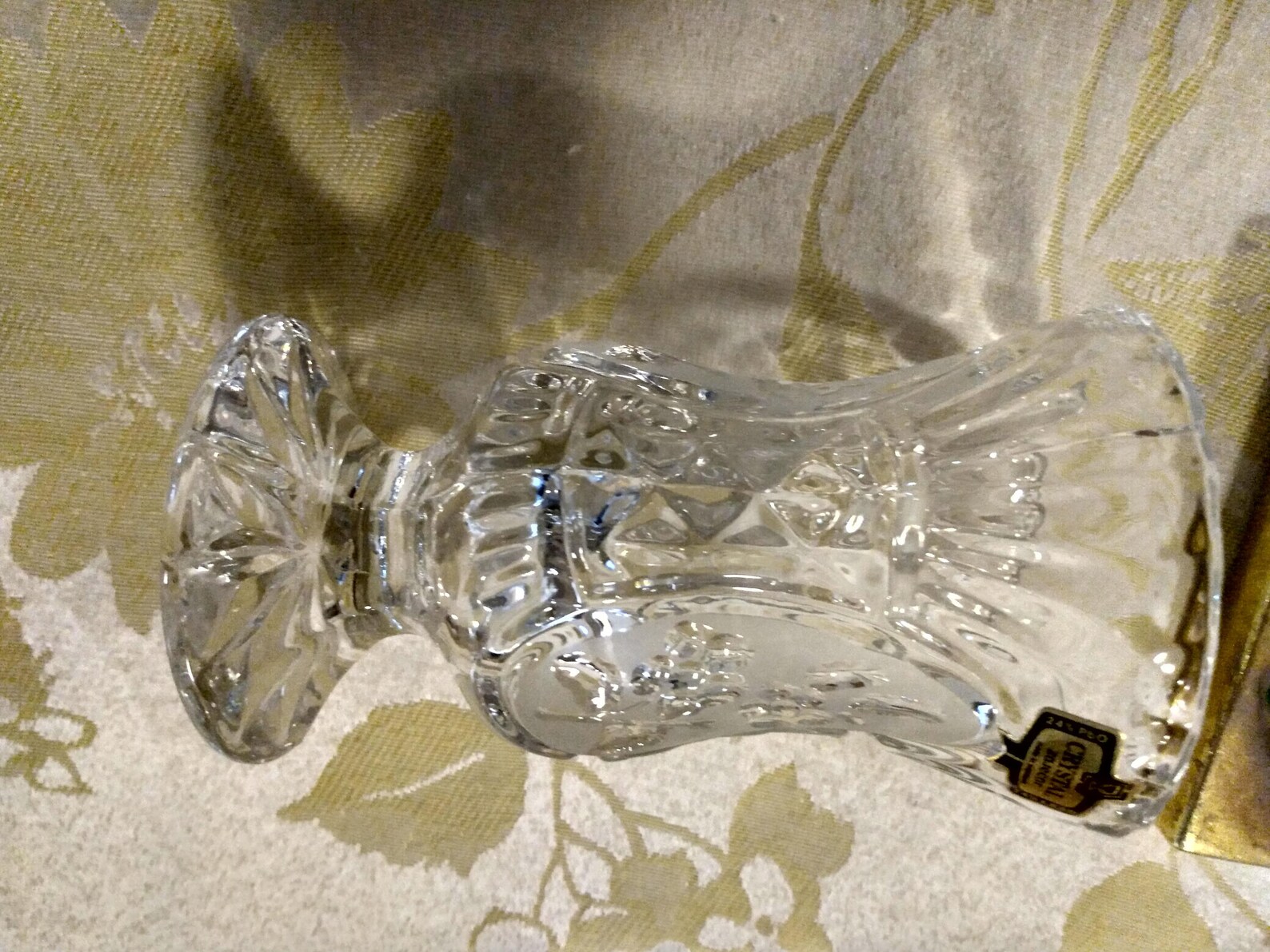 New Vintage Crystal Glass Flower Etched Vase Mid Century Etsy