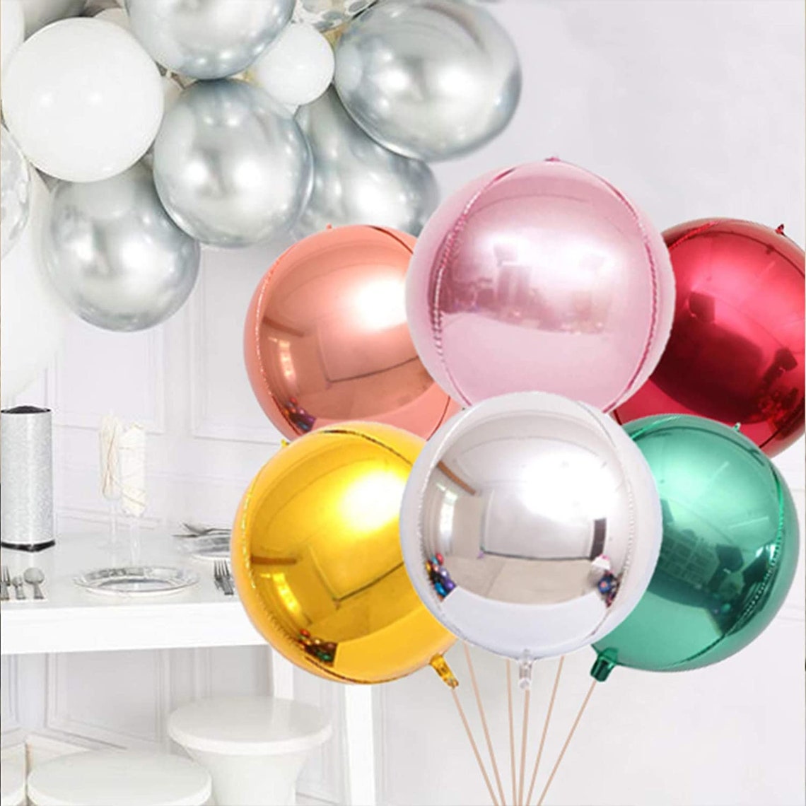 4D Balloons Decorations 6 Pcs Hangable Round Sphere Foil Etsy