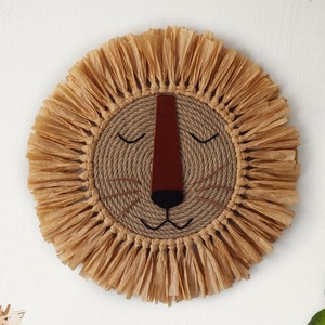 Lion Face Wall Hanging | Lion Raffia Wall Hanging | Boho Safari Nursery Wall Decor | Nursery Raffia Lion Head