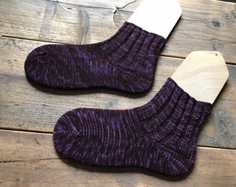 Chaussettes en laine tricotées à la main taille 36/37 #AUBERGINE