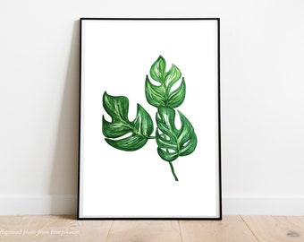 Monstera Leaf Print, Tropical Leaf Print Plants, Home Decor, Printable Art, Wall Art, Digital Download, Instant Download Art