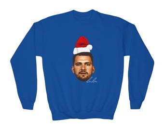 Luka Doncic Santa Hat Ugly Christmas Youth Sweatshirt Dallas Mavericks