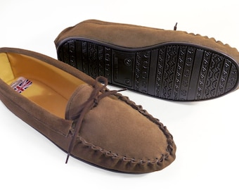 Handmade to Order: Mens/Ladies Brown Suede moccasins with leather lining