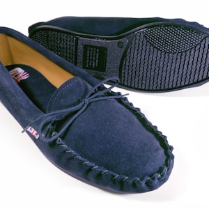 Handgefertigt auf Bestellung: Herren / Damen Blaue Wildleder Mokassins mit Lederfutter