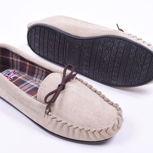 Herren Beige Wildleder Hard Sole Mokassins handgefertigt in Großbritannien