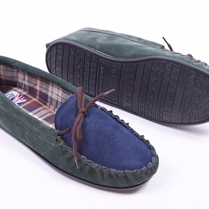 Herren Grün / Blau Wildleder Hard Sole Mokassins handgefertigt in Großbritannien