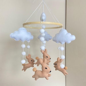 Felt Bunny Baby Mobile: Woodland Nursery Decor with Clouds