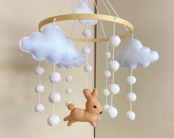 Jumping Bunny mobiel Baby mobiel Cloud mobiel Woodland mobiel Vilten konijn mobiel Vilten konijn mobiel Neutrale babymobiel Babyjongen Babymeisje