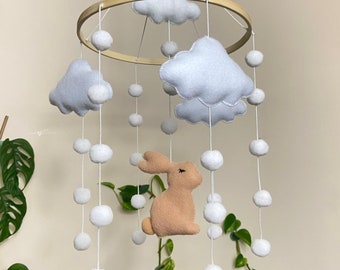 Cute Bunny mobile Baby mobile Cloud mobile Woodland mobile Felt bunny mobile Felt rabbit mobile Neutral baby mobile Baby boy Baby girl