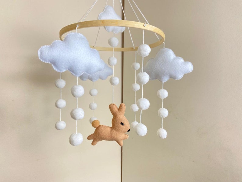 Jumping Bunny mobile Baby mobile Cloud mobile Woodland mobile Felt bunny mobile Felt rabbit mobile Neutral baby mobile Baby boy Baby girl