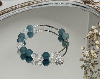Handmade Aquamarine & Opal Bracelet - Silver FourLeaf Charm