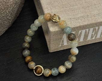 Natural Handmade Vintage Color Earthy Argentina Blue Lemurian Aquatine Calcite With 14kt Gold plated Galaxy/Sun like Charm