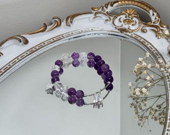 Natural Handmade Purple Amethyst with Silver Plated Star Charm