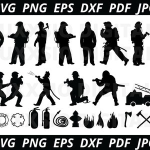 Firefighter SVG, Firefighter Silhouette, Fireman SVG, Fireman Clipart, Firefighter DXF, Firefighter Png, Digital Download for Cricut,Cutfile