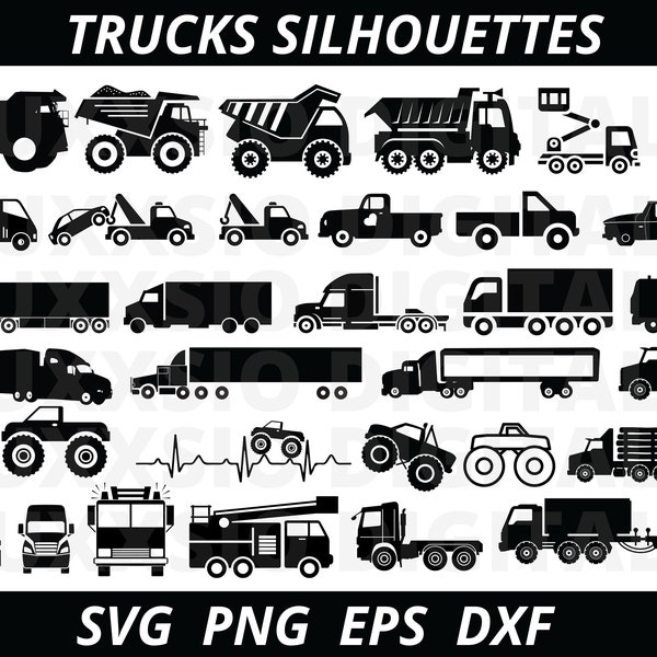 Vrachtwagen Svg Monster Truck Svg, vrachtwagen silhouet, vrachtwagen gesneden bestanden, semi vrachtwagen Svg, vuilniswagen Svg, bouw vrachtwagen Svg, boerderij vrachtwagen Svg,