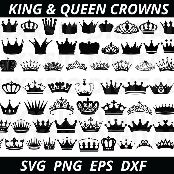 Crown Svg, Royal Crown Svg, King Crown Svg, Queen Crown Svg, Princess Tiara SVg, Files For Cricut, Silhouette, Cut File, Dxf, Png, Svg, Eps