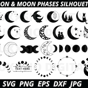 Moon Svg, Moon Silhouette, Moon Svg files for Cricut, Moon Svg Bundle, Moon Phases SVG, Celestial Svg, Floral Moon Svg, Star Svg, Cricut