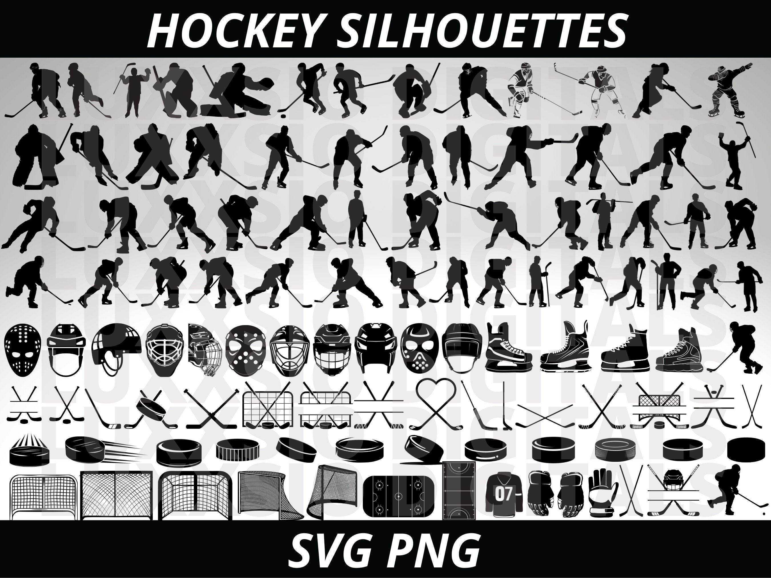 Hockey Sticks Vector Clipart Set / Outline, Silhouette Stamp & Color  Drawing Illustrations / Goalie / Winter Sports / PNG, JPG, SVG, Eps