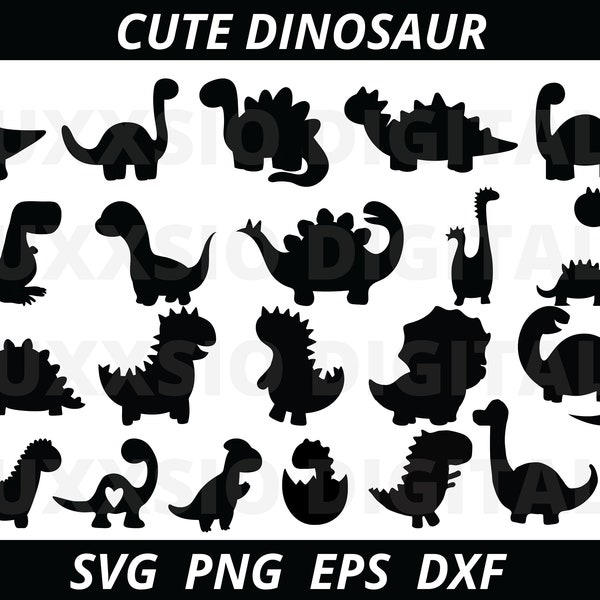 Baby dinosaur SVG, Cute Dinosaur Svg, Dinosaur Svg, Baby Dinosaur Silhouettes, Cute Dinosaur Silhouettes, Cute Dinosaur Cut files,  DXF