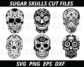 Sugar Skull SVG, Sugar Skull Silhouette, Skull SVG, Sugar Skull cut files, Sugar Skull DXF, Skull Head Svg, Skull Clipart, Digital Files