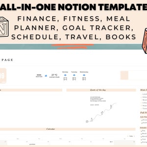 Notion Vorlage, All in one Notion Vorlage, Budget Vorlage, Mahlzeit Planer, Fitness Tracker, Zeitplan, Finanzen, Ernährung, Ziele, Ernährung
